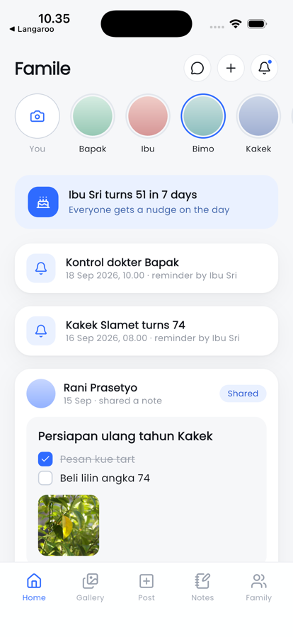 Famile home timeline